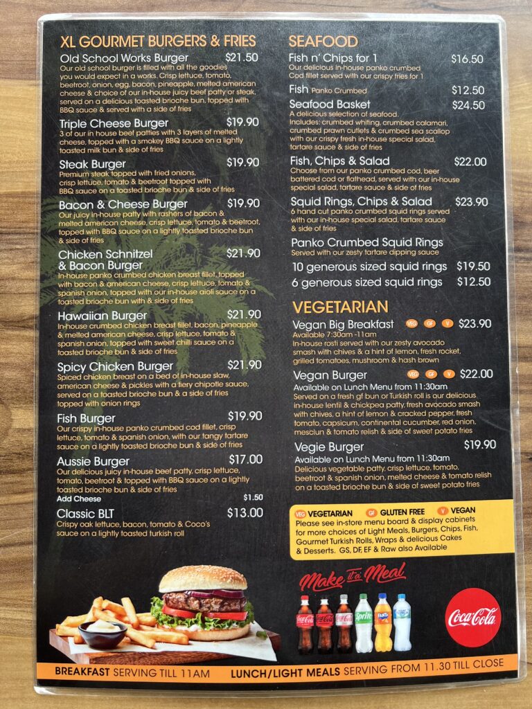 Ruff Ruff Reviews - Dog-Friendly Cafe - Coco's on the Lake, Currimundi - Menu