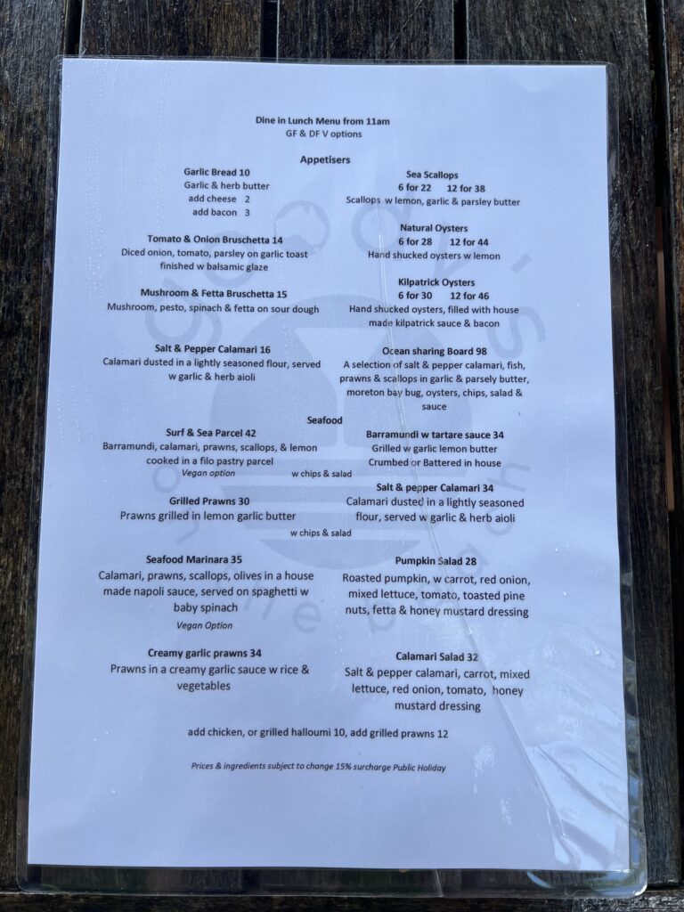 Ruff Ruff Reviews - Goody's on the Beach, Toogoom - Menu