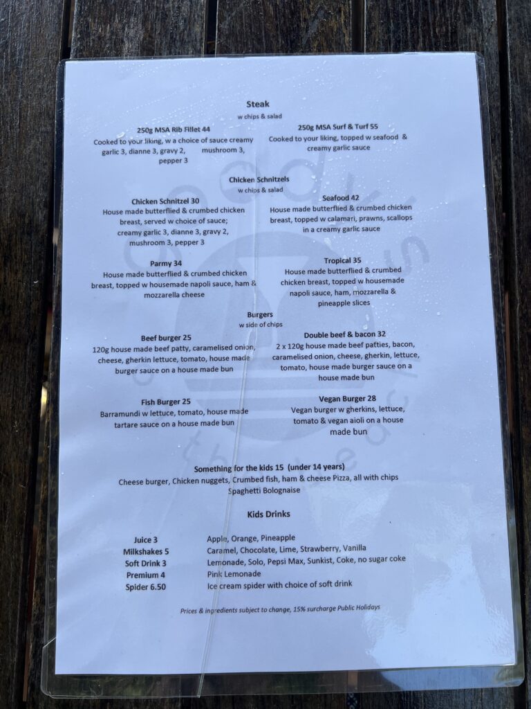 Ruff Ruff Reviews - Goody's on the Beach, Toogoom - Menu