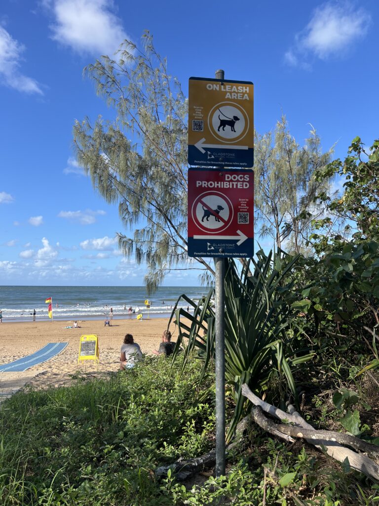 Ruff Ruff Reviews - Tom Jeffrey Memorial Park and Agnes Water Beach - Dog-friendly beach sign