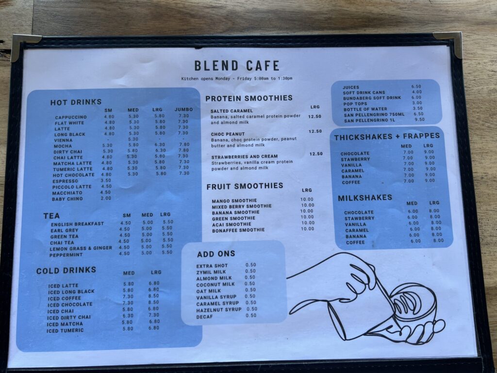 Ruff Ruff Reviews - Blend Cafe, Tannum Sands - Dog-friendly cafe - Menu