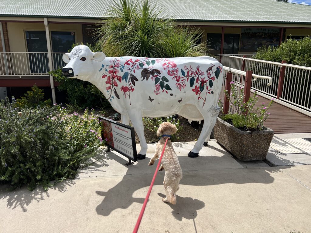Ruff Ruff Reviews - Monto - Ralph barking at colorful dairy cow