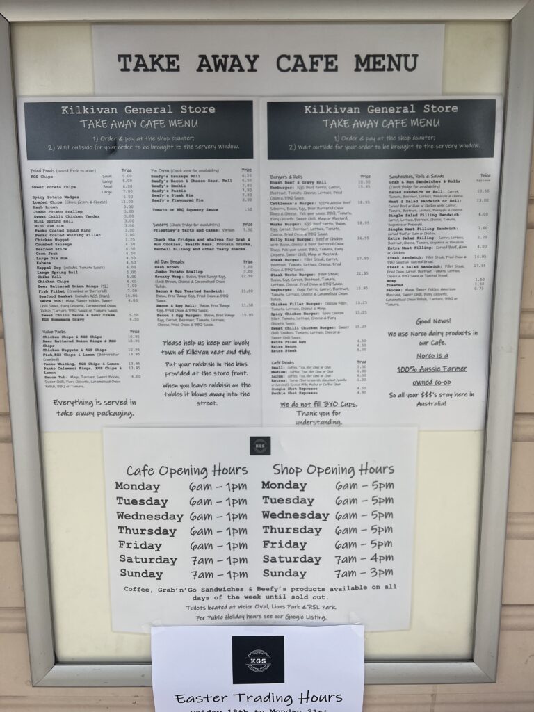 Ruff Ruff Reviews - Kilkivan General Store and Takeaway - menu