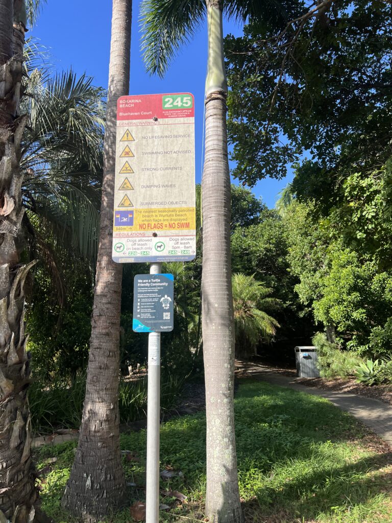 Ruff Ruff Reviews - Bokarina Beach, Bokarina, Sunshine Coast - Beach sign