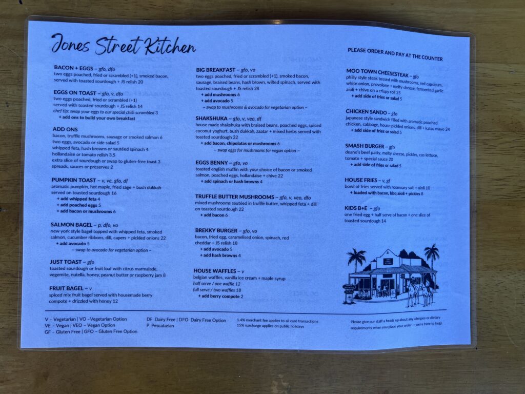 Ruff Ruff Reviews - Jones Street Kitchen, Mooloolah Valley - Menu