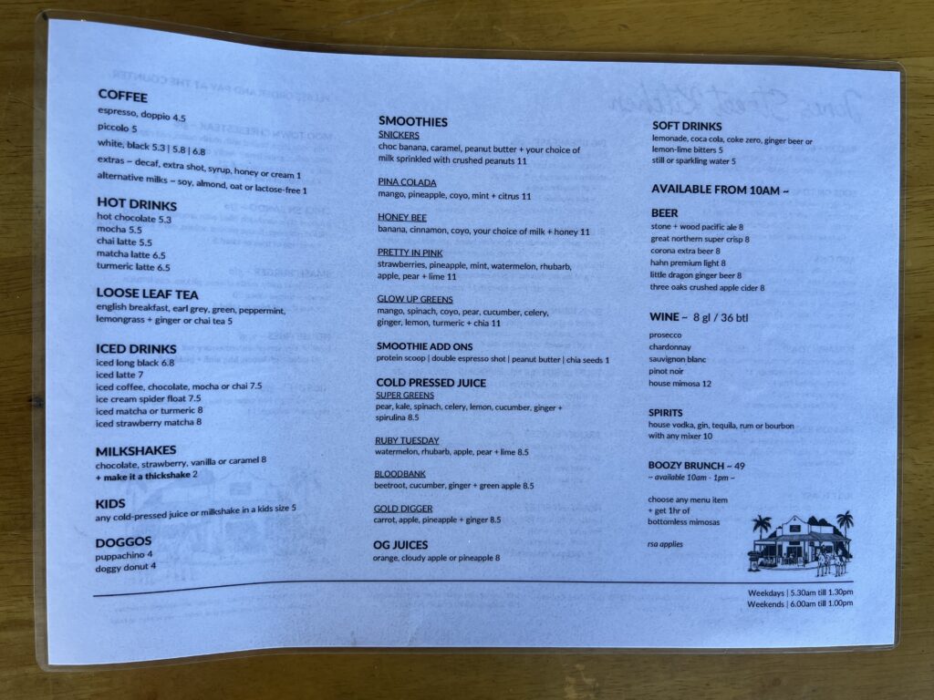 Ruff Ruff Reviews - Jones Street Kitchen, Mooloolah Valley - Menu