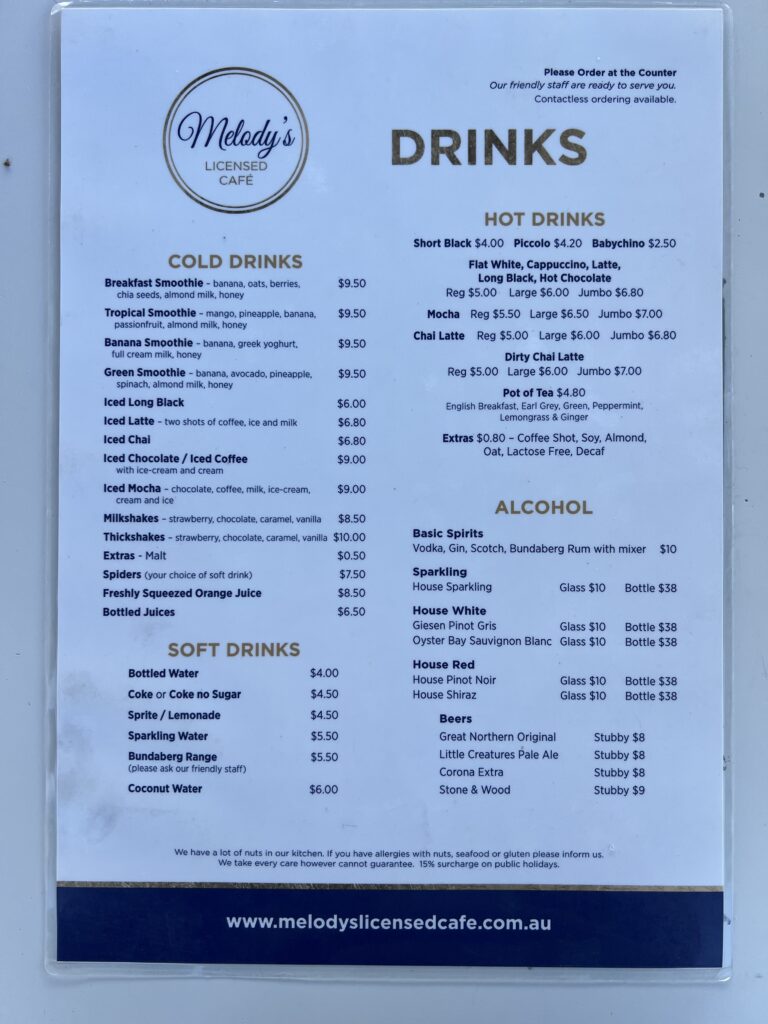 Ruff Ruff Reviews - Melody's Licensed Cafe, Mooloolaba - Menu