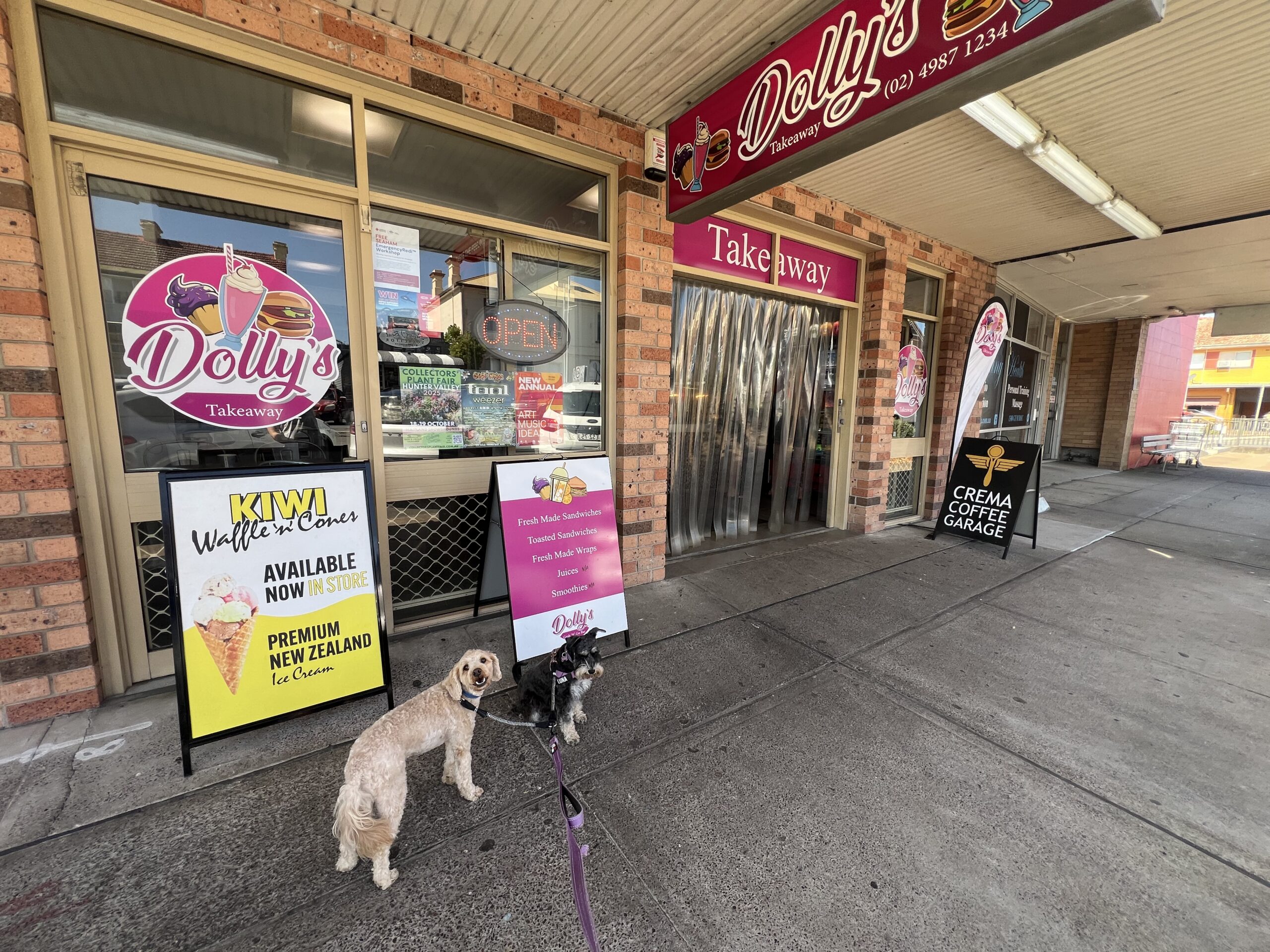 Ruff Ruff Reviews - Dolly's Takeaway, Raymond Terrace, Port Stephens - Ralph and Luna outside