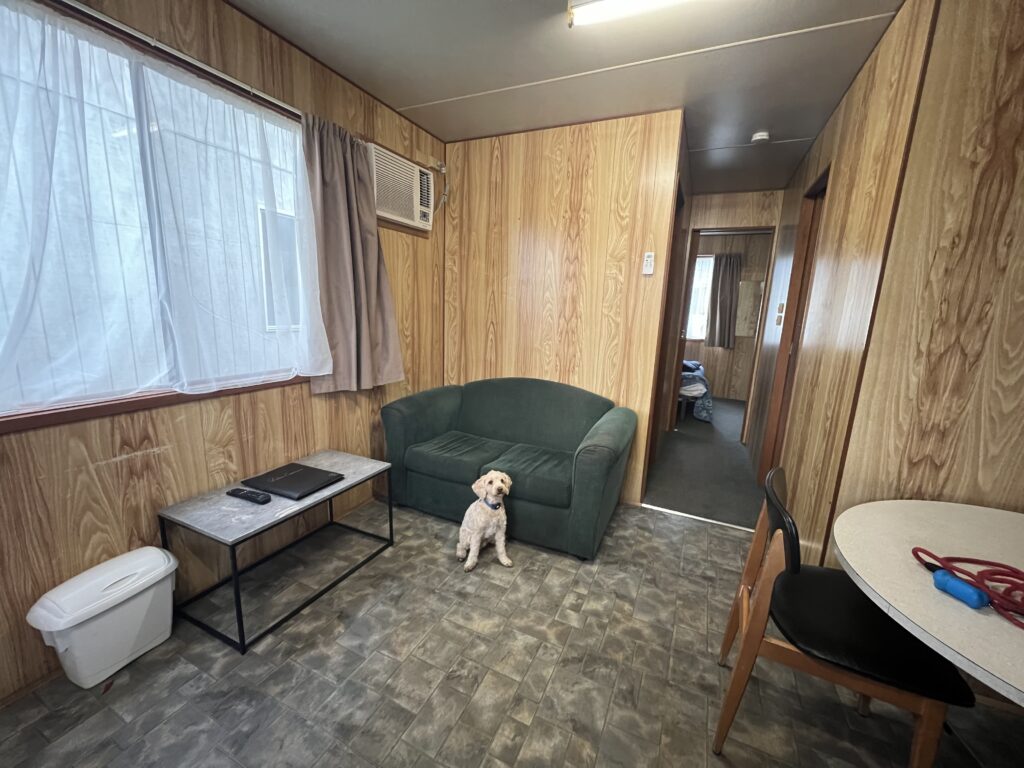 Ruff Ruff Reviews - Koonwarra Holiday Park, Lakes Entrance, Victoria - Ralph in cabin