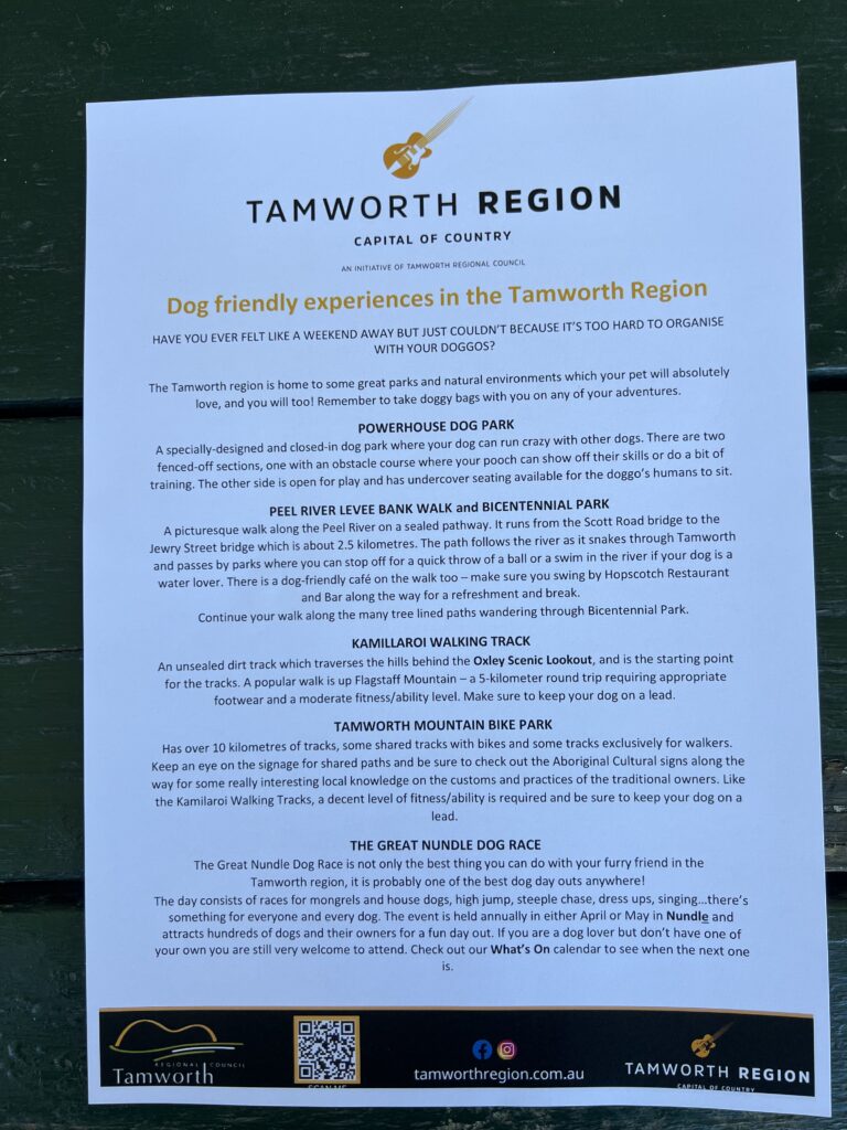 Ruff Ruff Reviews - Big Golden Guitar Cafe and Visitor Information Centre, Tamworth, New South Wales - Dog friendly flyer